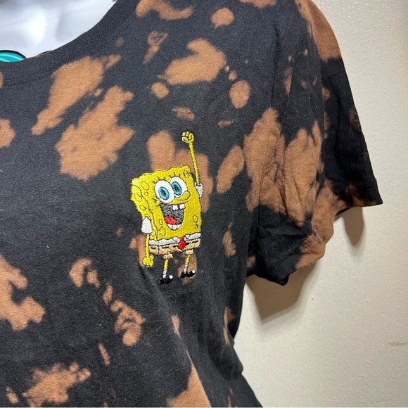 Rue 21 Black Brown Tie Dye SpongeBob T Shirt Crop Top - Picture 2 of 3